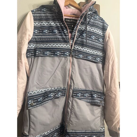 Pwdr Room Gray Pink Printed Full Zip Hooded Snowboard Ski Jacket Size Medium - Picture 3 of 5
